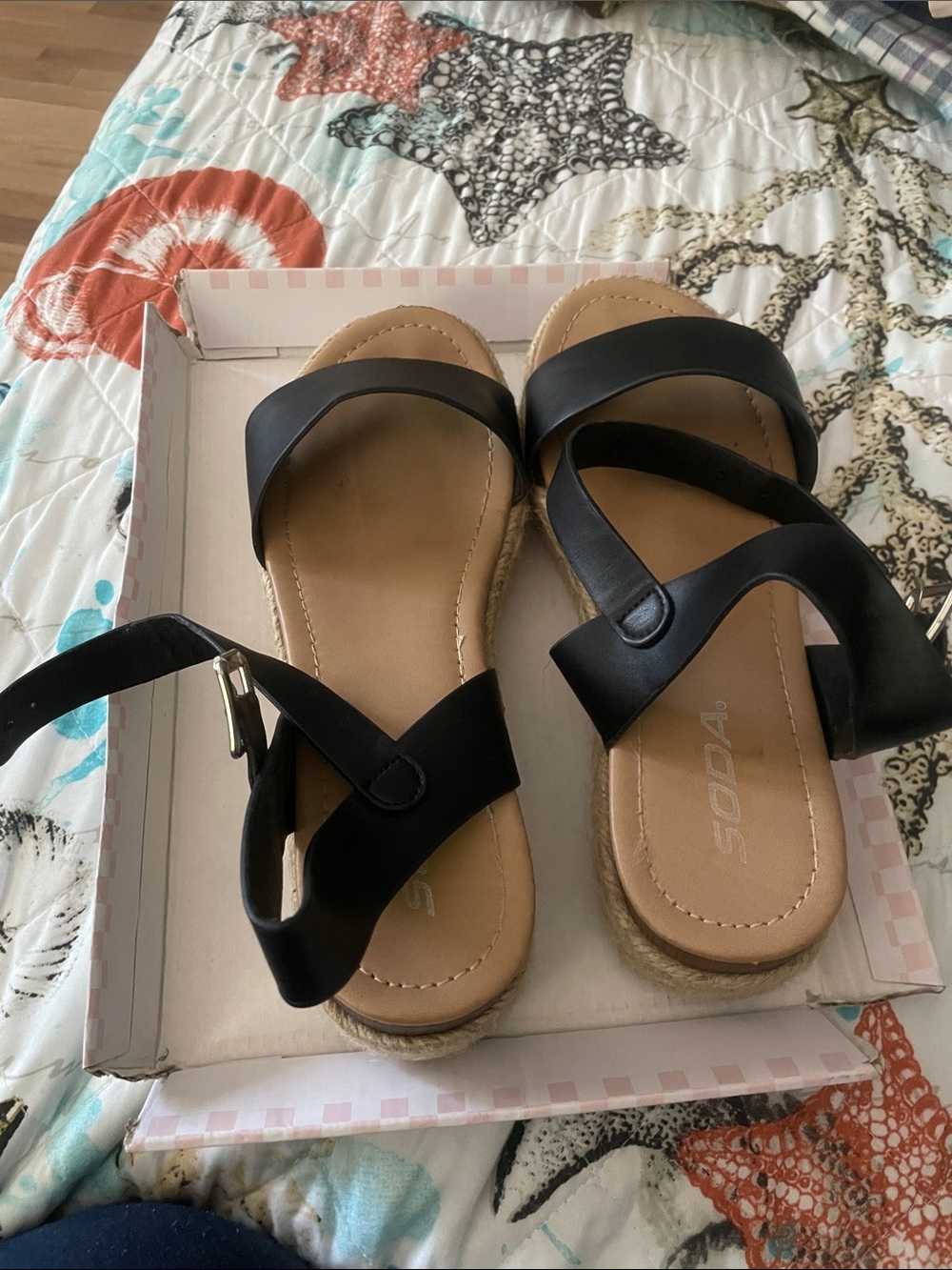 Soda Black Strappy Espadrille-Style Women’s Sandals